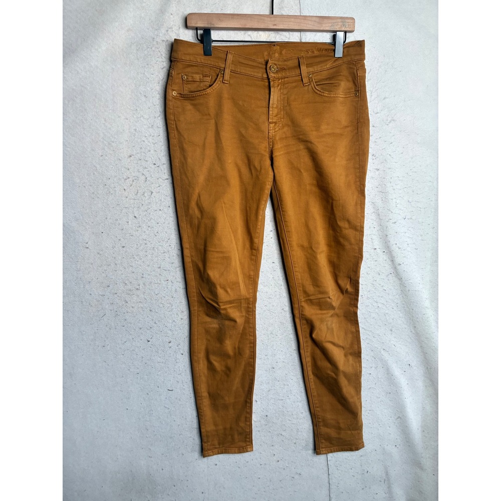 7 For All Mankind Skinny Jeans Mustard Yellow Tobacco Brown Stretch Pants 28